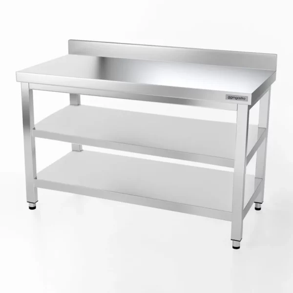 Nerezový pracovný stôl PREMIUM - 1400x700mm - so základnou policou, podstavcom a medzipoličkou - Image 5