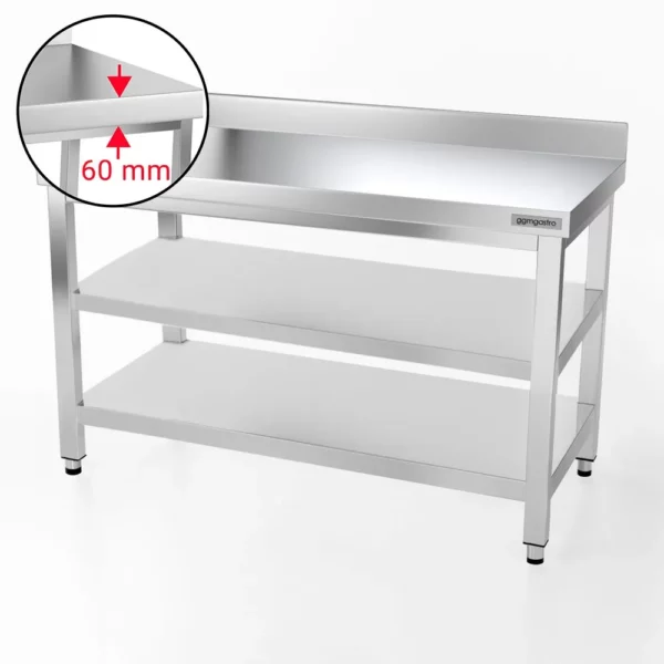 Nerezový pracovný stôl PREMIUM - 1400x700mm - so základnou policou, podstavcom a medzipoličkou - Image 6