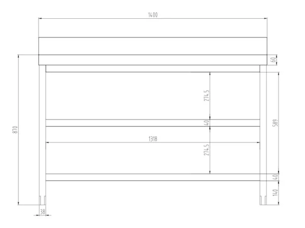 Nerezový pracovný stôl PREMIUM - 1400x600mm - so základnou policou, podstavcom a medzipoličkou - Image 5