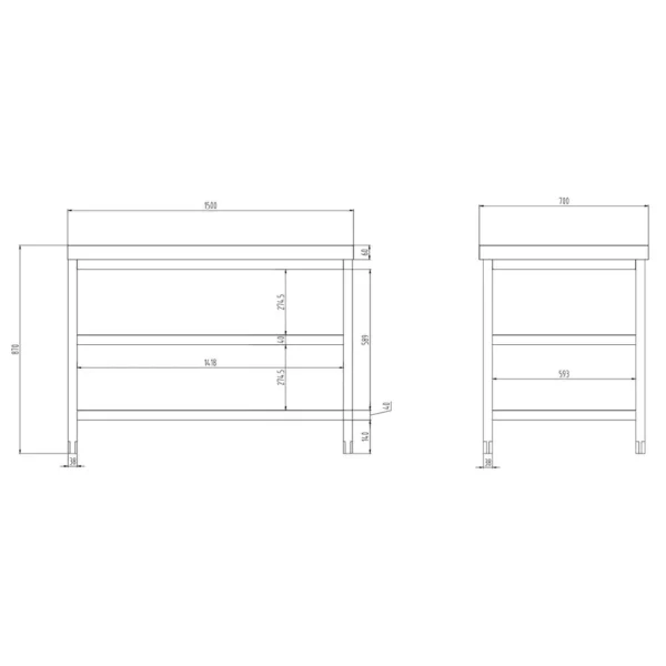 Nerezový pracovný stôl PREMIUM - 1500x700mm - so základnou policou a medzipoličkou - Image 8