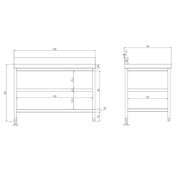 Nerezový pracovný stôl PREMIUM - 1500x700mm - so základnou policou, podstavcom a medzipoličkou - Image 7