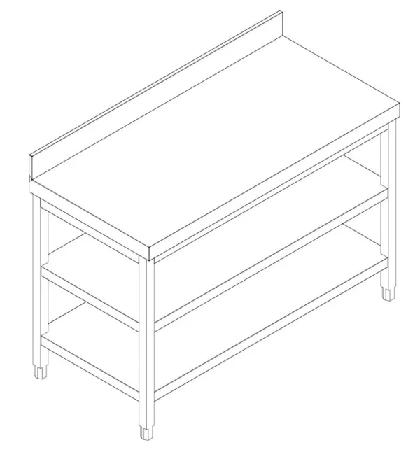 Nerezový pracovný stôl PREMIUM - 1400x700mm - so základnou policou, podstavcom a medzipoličkou - Image 8
