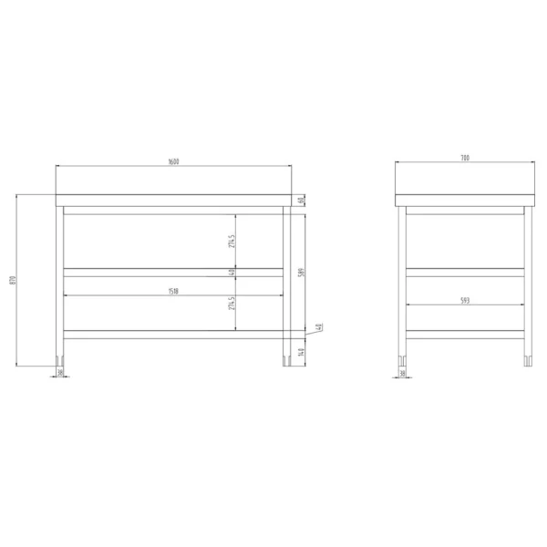 Nerezový pracovný stôl PREMIUM - 1600x700mm - so základnou policou a medzipoličkou - Image 8