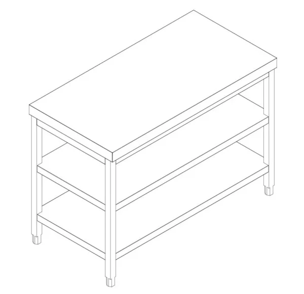 Nerezový pracovný stôl PREMIUM - 2000x600mm - so základnou policou a medzipoličkou - Image 5