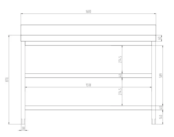 Nerezový pracovný stôl PREMIUM - 1600x600mm - so základnou policou, podstavcom a medzipoličkou - Image 6