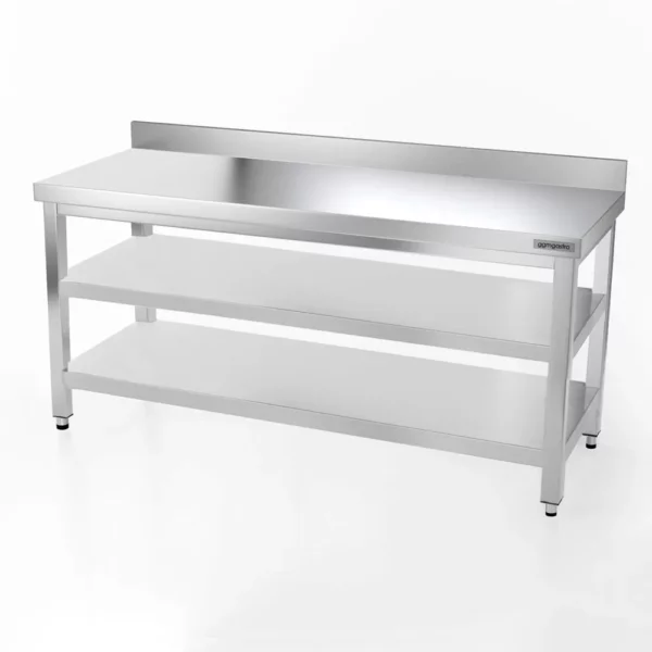 Nerezový pracovný stôl PREMIUM - 2000x700mm - so základnou policou, podstavcom a medzipoličkou - Image 3