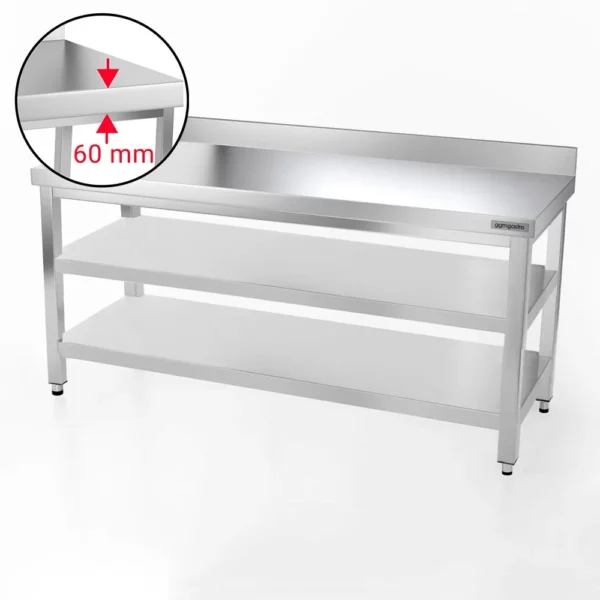 Nerezový pracovný stôl PREMIUM - 2000x700mm - so základnou policou, podstavcom a medzipoličkou - Image 4