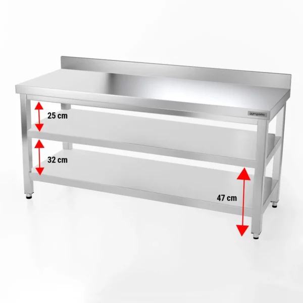 Nerezový pracovný stôl PREMIUM - 2000x700mm - so základnou policou, podstavcom a medzipoličkou - Image 5