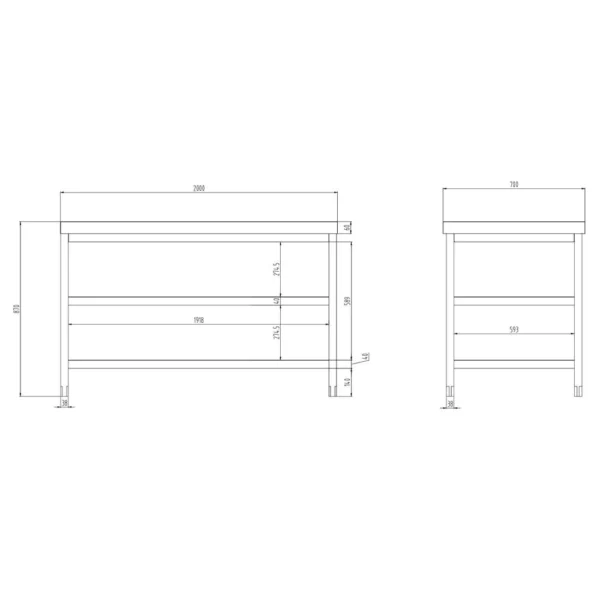 Nerezový pracovný stôl PREMIUM - 2000x700mm - so základnou policou a medzipoličkou - Image 8