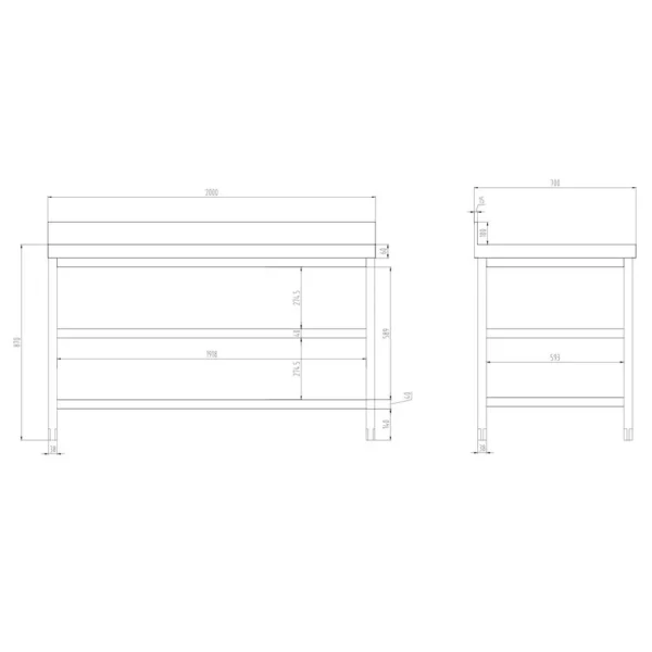 Nerezový pracovný stôl PREMIUM - 2000x700mm - so základnou policou, podstavcom a medzipoličkou - Image 8