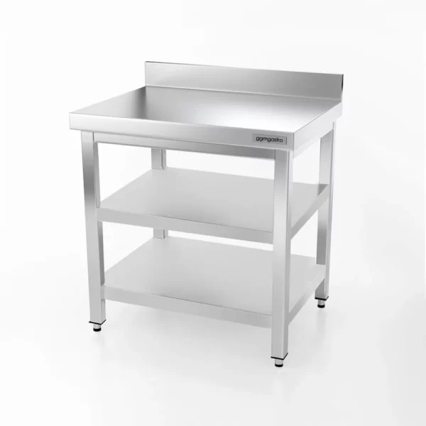 Nerezový pracovný stôl PREMIUM - 800x700mm - so základnou policou, podstavcom a medzipoličkou - Image 3