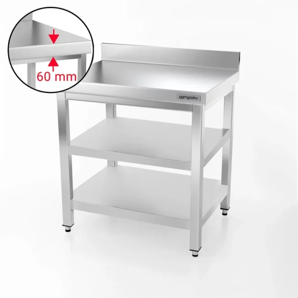 Nerezový pracovný stôl PREMIUM - 800x700mm - so základnou policou, podstavcom a medzipoličkou - Image 4