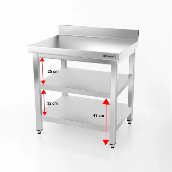 Nerezový pracovný stôl PREMIUM - 700 x 700 mm - so základnou policou, stojanom a medzipoličkou - Image 5