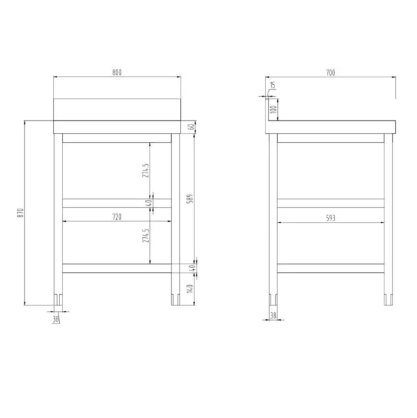 Nerezový pracovný stôl PREMIUM - 800x700mm - so základnou policou, podstavcom a medzipoličkou - Image 7