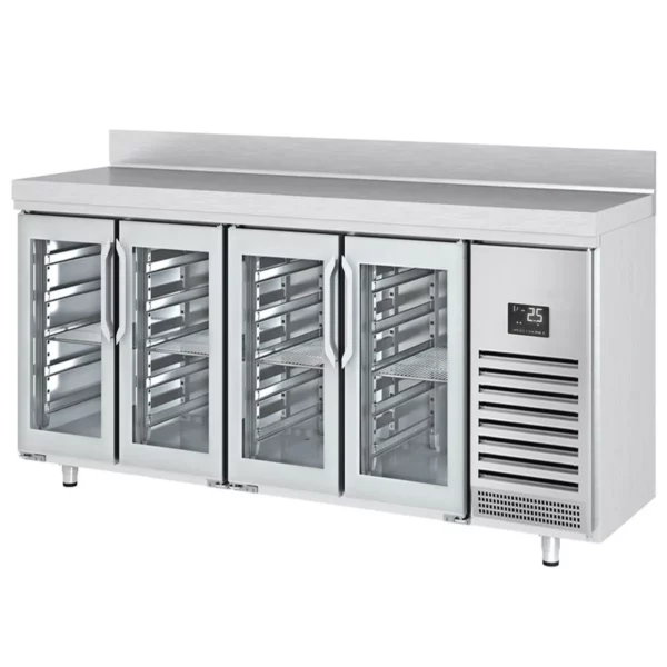Barový a nápojový chladiaci stôl Premium PLUS - 2452 x 600 mm - so 4 sklenenými dverami a zadnou stenou - Image 7