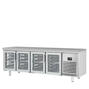 Pekársky chladiaci stôl PREMIUM PLUS - 2752x800mm - 4 sklenené dvierka a žulová pracovná doska