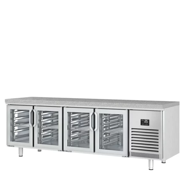Pekársky chladiaci stôl PREMIUM PLUS - 2752x800mm - 4 sklenené dvierka a žulová pracovná doska