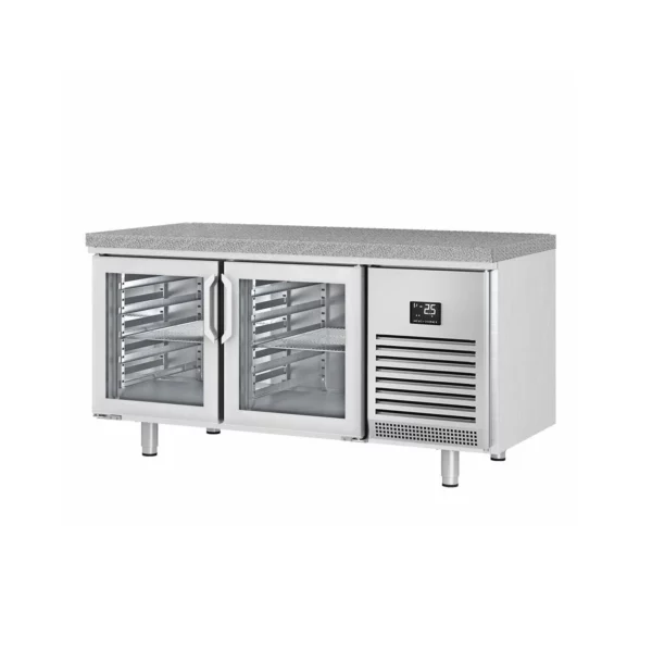 Pekársky chladiaci stôl PREMIUM PLUS - 1618x800mm - 2 sklenené dvierka a žulová pracovná doska