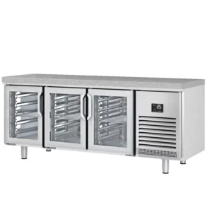 Pekársky chladiaci stôl PREMIUM PLUS - 2185x800mm - 3 sklenené dvierka a žulová pracovná doska