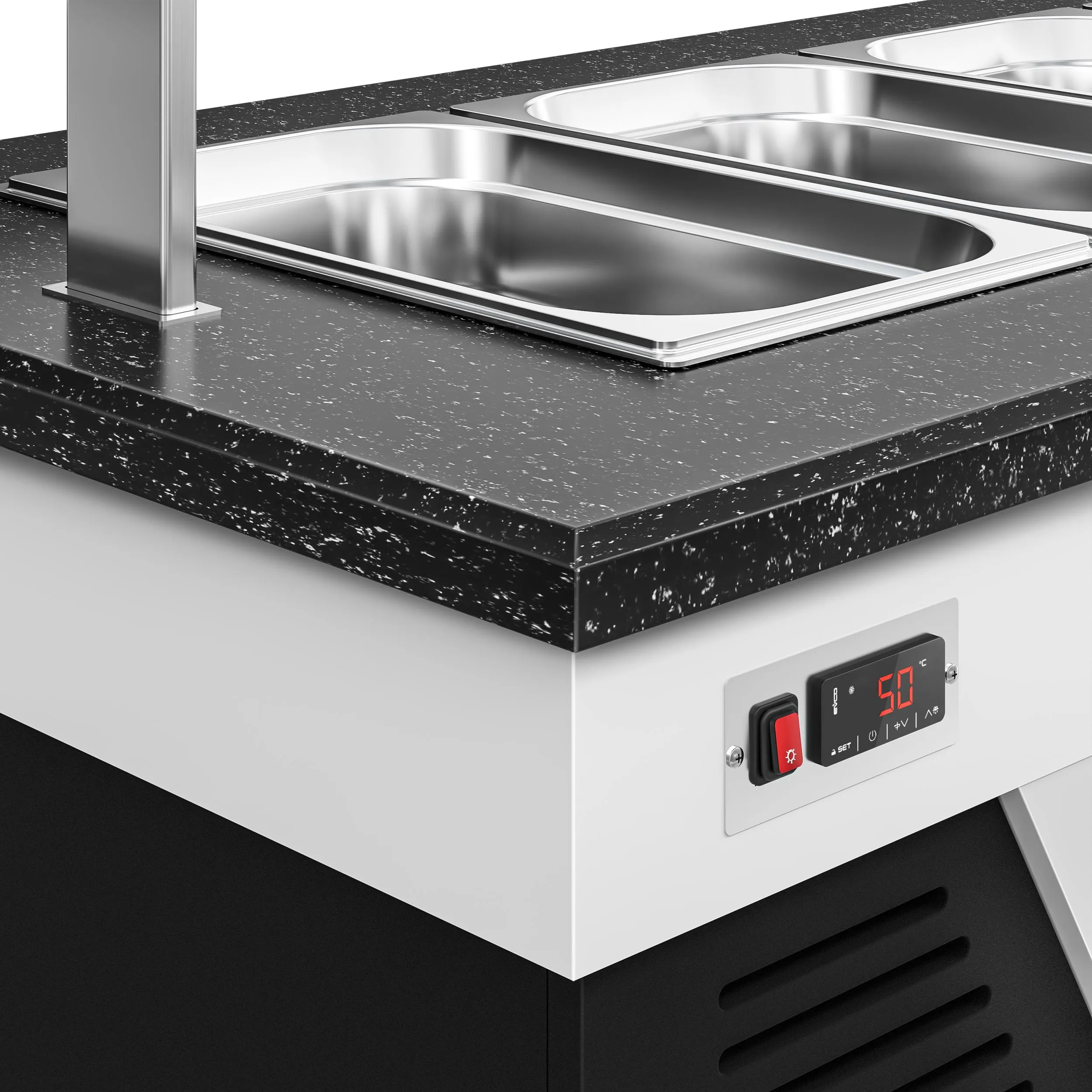 Bufetová vitrína ohrevná - s Bain Marie & kolieskami - 1600mm - pre 4x GN 1/1 – Obrázok 6