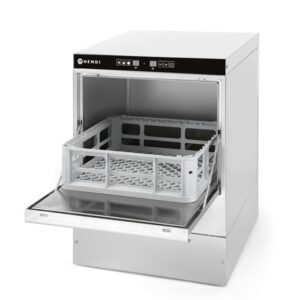 Umývačka riadu na sklo 40 x 40 – elektromechanické ovládanie, HENDI, s dávkovačom umývacieho prostriedku a odtokovým čerpadlom, 230V/2800W, 472x566x(H)705mm