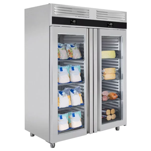 Kombinácia chladničky a mrazničky PREMIUM - GN 2/1 - 1400 litrov - s 2 sklenenými dverami - Image 5