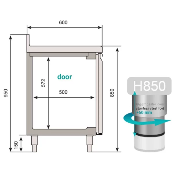 Chladiaci stôl PREMIUM PLUS - 1468x600 mm - s 2 dverami a so stojanom - Image 11