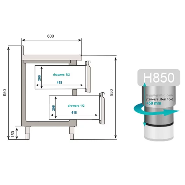Chladiaci stôl PREMIUM PLUS - 2452 x 600 mm - s 3 dverami a 2 zásuvkami a so zadnou stenou - Image 11