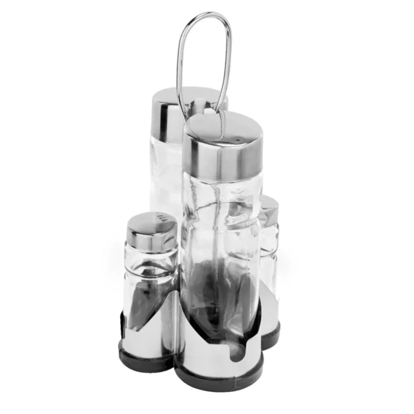 Cruet - 4 kusy v stojane - s octom a olejom, soľou a korením - Image 4