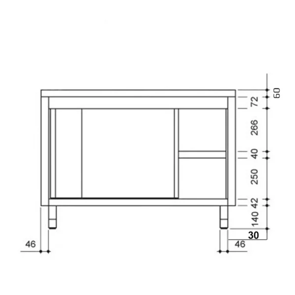Nerezová pracovná skriňa PREMIUM - 1000x800mm - s posuvnými dverami bez podstavca - Image 2