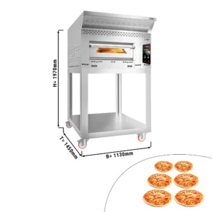 Plynová pec na pizzu - 6x 34cm - manuálna - vrátane digestora, základného rámu a súpravy kolies