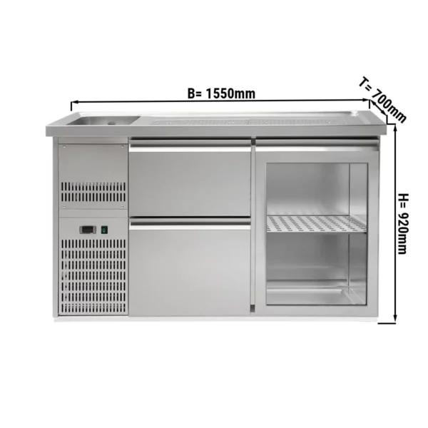 Pivný bar PREMIUM PLUS - 1550x700mm - 1 sklenené dvierka a 2 zásuvky