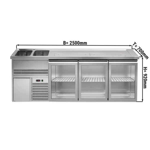 Pivný bar PREMIUM PLUS - 2500x700mm - 3 sklenené dvierka