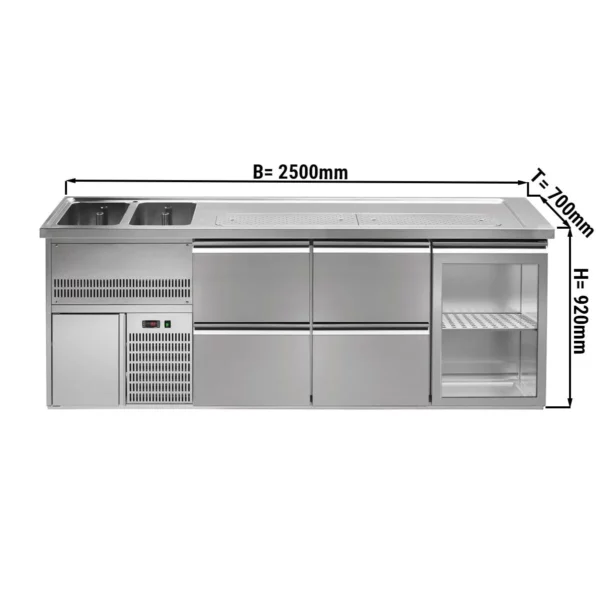 Pivný bar PREMIUM PLUS - 2500 x 700 mm - 1 dvierka a 4 zásuvky
