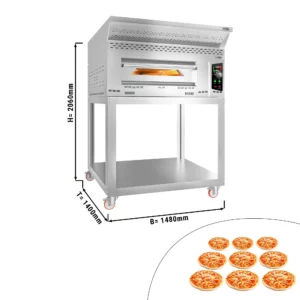 Plynová pec na pizzu - 9x 34 cm - manuálna - vrátane digestora, základného rámu a súpravy kolies