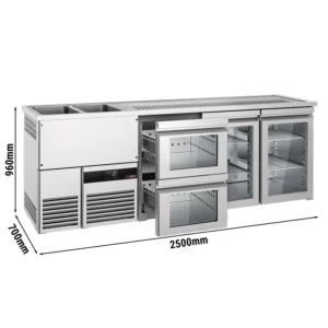 Pivný bar PREMIUM - 2500x700mm - 2 sklenené dvierka a 2 sklenené zásuvky