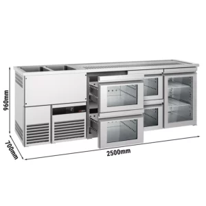Pivný bar PREMIUM - 2500x700mm - 1 sklenené dvierka a 4 sklenené zásuvky