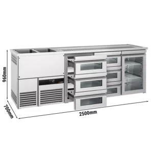 Pivný bar PREMIUM - 2500x700mm - 1 sklenené dvierka a 6 sklenených zásuviek