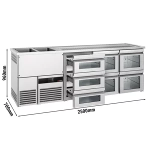Pivný bar PREMIUM - 2500x700mm - 7 sklenených zásuviek