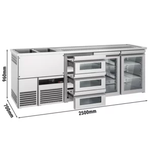 Pivný bar PREMIUM- 2500x700mm - 2 sklenené dvierka a 3 sklenené zásuvky