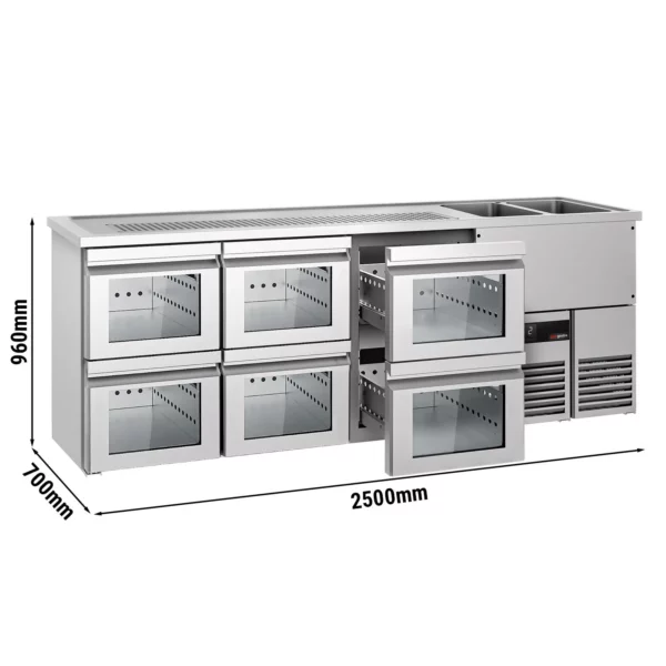 Pivný bar PREMIUM - 2500x700mm - 6 sklenených zásuviek