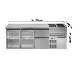 Pivný pult PREMIUM PLUS - 2500x700mm - 2 sklenené dvierka a 2 zásuvky