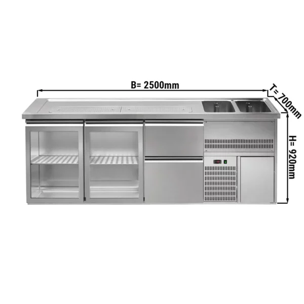 Pivný pult PREMIUM PLUS - 2500x700mm - 2 sklenené dvierka a 2 zásuvky