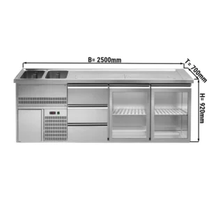 Pivný pult PREMIUM PLUS - 2500x700mm - 2 sklenené dvierka a 3 zásuvky