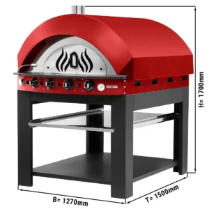 Plynová pec na pizzu - červená - 9x 25cm - manuálna - vrátane základného rámu
