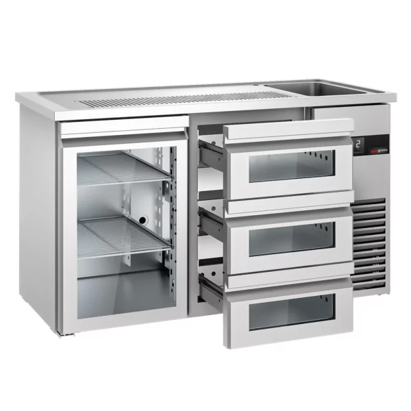 Pivný bar PREMIUM - 1550x700mm - 1 sklenené dvierka a 3 sklenené zásuvky - Image 5
