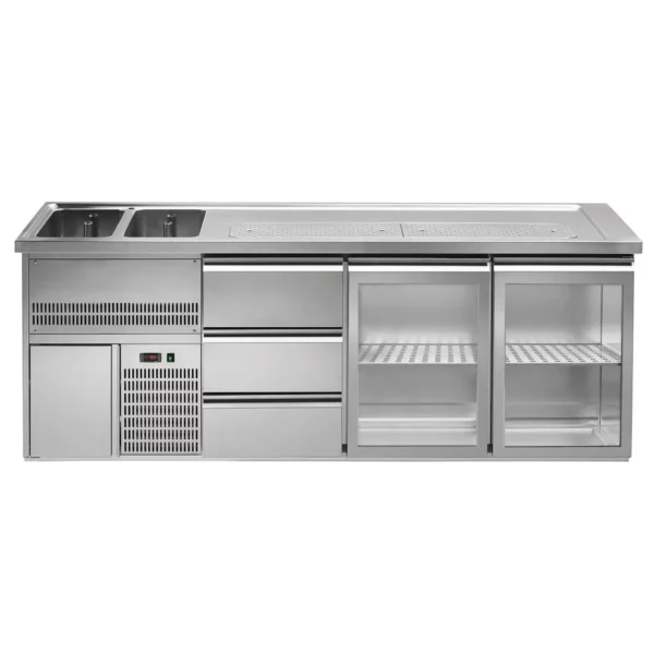 Pivný pult PREMIUM PLUS - 2500x700mm - 2 sklenené dvierka a 3 zásuvky - Image 3