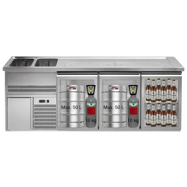 Pivný pult PREMIUM PLUS - 2500x700mm - 2 sklenené dvierka a 2 zásuvky - Image 4