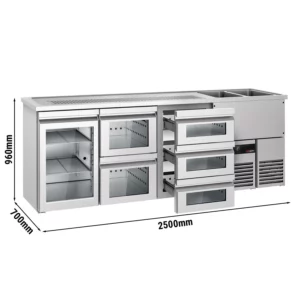 Pivný bar PREMIUM - 2500x700mm - 1 sklenené dvierka a 5 sklenených zásuviek