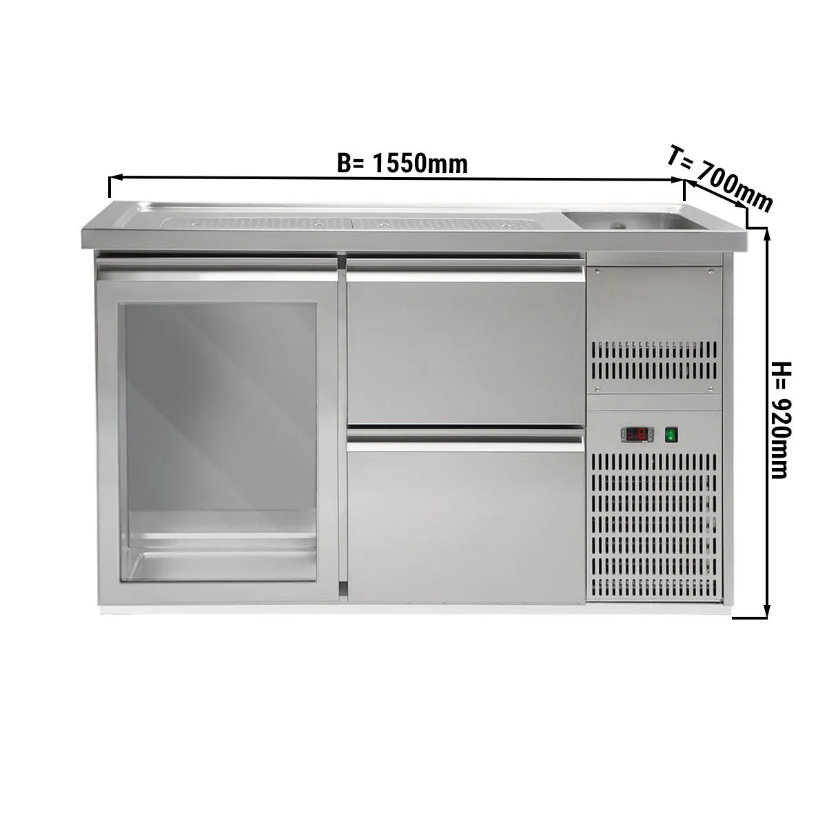 Pivný bar PREMIUM PLUS - 1550x700mm - 1 sklenené dvierka a 2 zásuvky